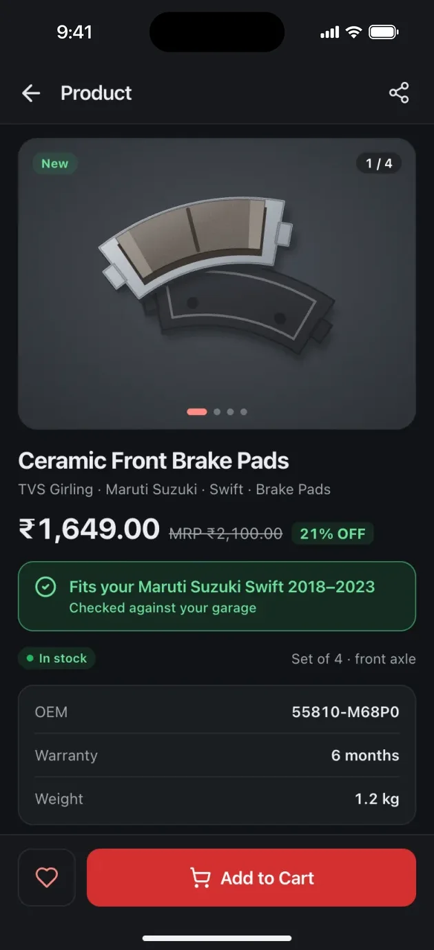 Muthu Spare Parts part detail with price and a fits-your-car check