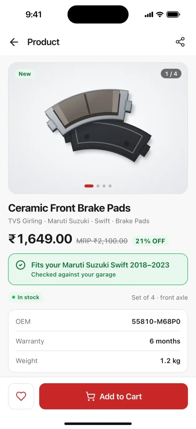 Muthu Spare Parts part detail with price and a fits-your-car check